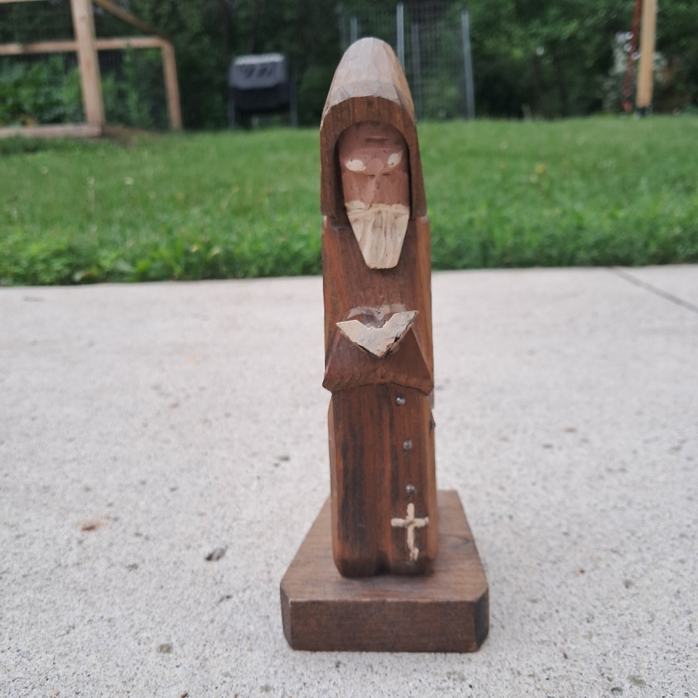 ​Vintage Hand Carved Wood Monk Priest Figurine - Mexican Folk Art - 8.5" Tall